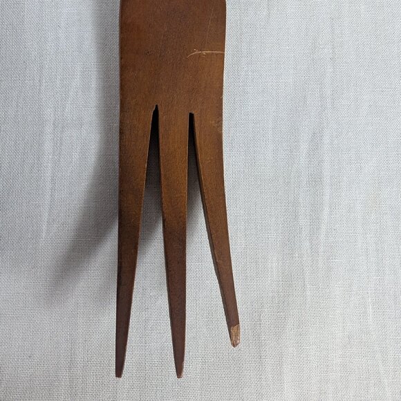 Vintage Hand Carved Wooden Spoon Fork Faces Man Woman Couple Decorative Kitchen - Picture 6 of 8